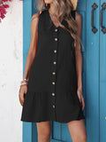 Size Sleeveless Button-Front V-Neck Casual Mini Dress DJPT