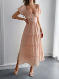 Tiered Puff Sleeve Midi Dress DJPT