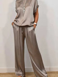 Size Satin Round Neck Top and Pants Two-Piece Set Plus Size DJPT