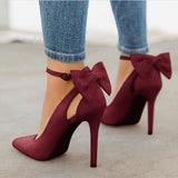 Sweet Bow Tip Light Mouth Single Shoes Fine High Heels Wish Shoes 40-43 Large Size Shoes High Quality Shoes