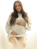 White Oversized Cable Knitting Streetwear Mini Maternity Pullover Sweater Maternity