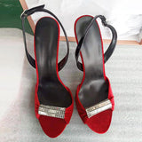 Women's Black Red Velvet Water Drill Ultra-High Heel Sandals Dinner Shoes Chengdu Fashion Women's Shoes High Quality Shoes