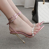 Women Sandals New Pointed Drill Transparent Word Metal Plating High Heel Sandals High Quality Shoes