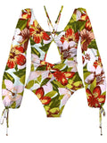Clustered Swimsuit Women's Print Bikini Long-Sleeved Swimsuit Hot Lady Swimsuit DJPT
