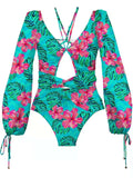 Clustered Swimsuit Women's Print Bikini Long-Sleeved Swimsuit Hot Lady Swimsuit DJPT