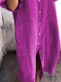 Size Casual Linen Button-Down Shirt Dress Plus Size DJPT