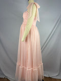Light Pink Polka Dot Bow Ruffle Falbala Tie-Shoulder A-line Tulle Princess Dress Maxi Dress Maternity