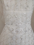 A line Square neckline Tulle White Sequin Party Dress Short Birthday Dresses With Beads SD378