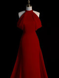 Sheath Halter Red Satin Long Prom Dress Evening Dress Formal Dress SD1818