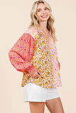 Mixed Patchwork Print Long Sleeve Blouse DJPT