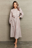 Printed Tie Waist Long Sleeve Dress DJPT