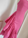 Sheath Spaghetti Straps Hot Pink Satin Dinner Party Dresses Birthday Outfits SD394