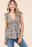Leopard Print Ruffle Smock Blouse DJPT