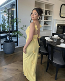 Mermaid Spaghetti Straps Floor Length Floral Yellow Evening Dress Prom Dresses SD2046