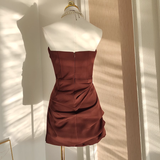 A Line Sweetheart Ruffles Satin Vacation Dresses Short Birthday Outfits SD343