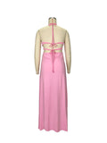 Pink V-neck Spaghetti Strap Halter Neck Backless Cami Slit Baby Shower Plus Size Maternity Maxi Dress Maternity