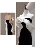 Sheath Strapless Black Satin Long Evening Gowns Prom Dresses SD1836