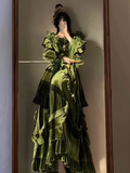 Ball Gown Strapless Long Sleeves Floral Ruffles Green Prom Dresses Birthday Outfits SD459