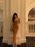 Mermaid Square neckline Orange Prom Dresses Birthday Outfits Evening Gown SD1105