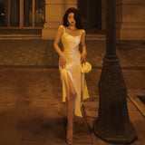 A Line Spaghetti Straps Satin Party Dress Prom Dresses SD1382