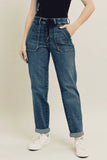 Blue Full Size HW Vintage Wash Jeans w/ Drawstring Plus Size DJPT