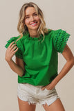 Solid Woven Circle Trim Ruffle Top DJPT
