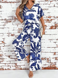 V-Neck Top and Wide Leg Pants Set DJPT