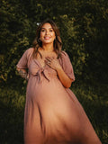 Bow Flutter Sleeve Solid V-neck Flowy Vacation Beach Cute Baby Shower Photoshoot Maternity Maxi Dress Maternity