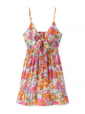 Print Tie-Front Cami Dress with Lace Trim DJPT