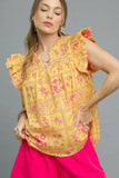 Printed Ruffle Cap Sleeve Blouse DJPT
