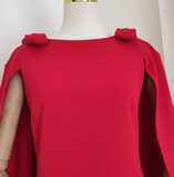 A Line Boat Neckline Red Satin Short Homecoming Dresses Birthday Outfits With Cape SD372