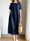 Size Casual Round Neck Midi Dress Plus Size DJPT