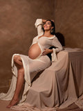 White Ruffle Cut Out Crop Irregular Split Sheer Vacation Dress Bodycon Photoshoot Maternity Maxi Dress Maternity