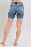 Blue Button Fly Mid Length Denim Shorts W/ Destroy DJPT