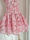 A line Strapless Sleeveless Pink Floral Party Dress Short Birthday Outfits SD381