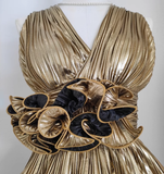 Sheath V Neckline Gold Ruffles Long Prom Dresses Birthday Outfits SD367