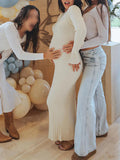 Knit Solid Color Elegant Photoshoot Baby Shower Maternity Maxi Sweater Dress Maternity
