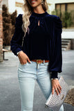 Up Mock Neck Velvet Fabric Long Sleeve Blouse DJPT