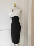 Sheath One Shoulder Satin Dinner Party Dresses Black Birthday Outfits SD382