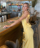 Mermaid Spaghetti Straps Floor Length Floral Yellow Evening Dress Prom Dresses SD2046