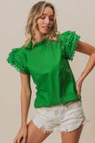 Solid Woven Circle Trim Ruffle Top DJPT