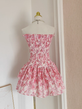 A line Strapless Sleeveless Pink Floral Party Dress Short Birthday Outfits SD381