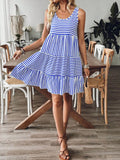 Striped Tiered Ruffle Tank Dress DJPT