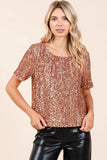 Sequin Short Sleeve Round Neck Cropped Blouse DJPT