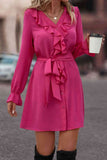 Flounce Sleeve V-Neck Belted Dress DJPT