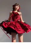 Ball Gown Halter Burgundy Lace Short Cocktail Dresses Birthday Outfits SD576