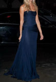 Mermaid Strapless Floor Length Navy Blue Evening Dress Prom Dresses SD1657