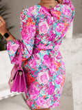 Print Round Neck Long Sleeve Dress DJPT