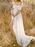 Off-shoulder Grenadine Cross Chest Maternity Dresses For Photoshoot Maxi Dress Maternity