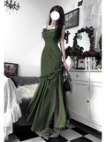 Mermaid Straps Green Long Ruffles Prom Dresses Birthday Dress SD577